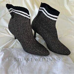 Stuart Weitzman Black/ gold Knit Ankle Boots, size 8.5